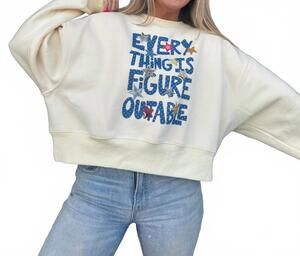 NEW POPPY & PINE everything is figureoutable crop long sleeve sweatshirt in beig